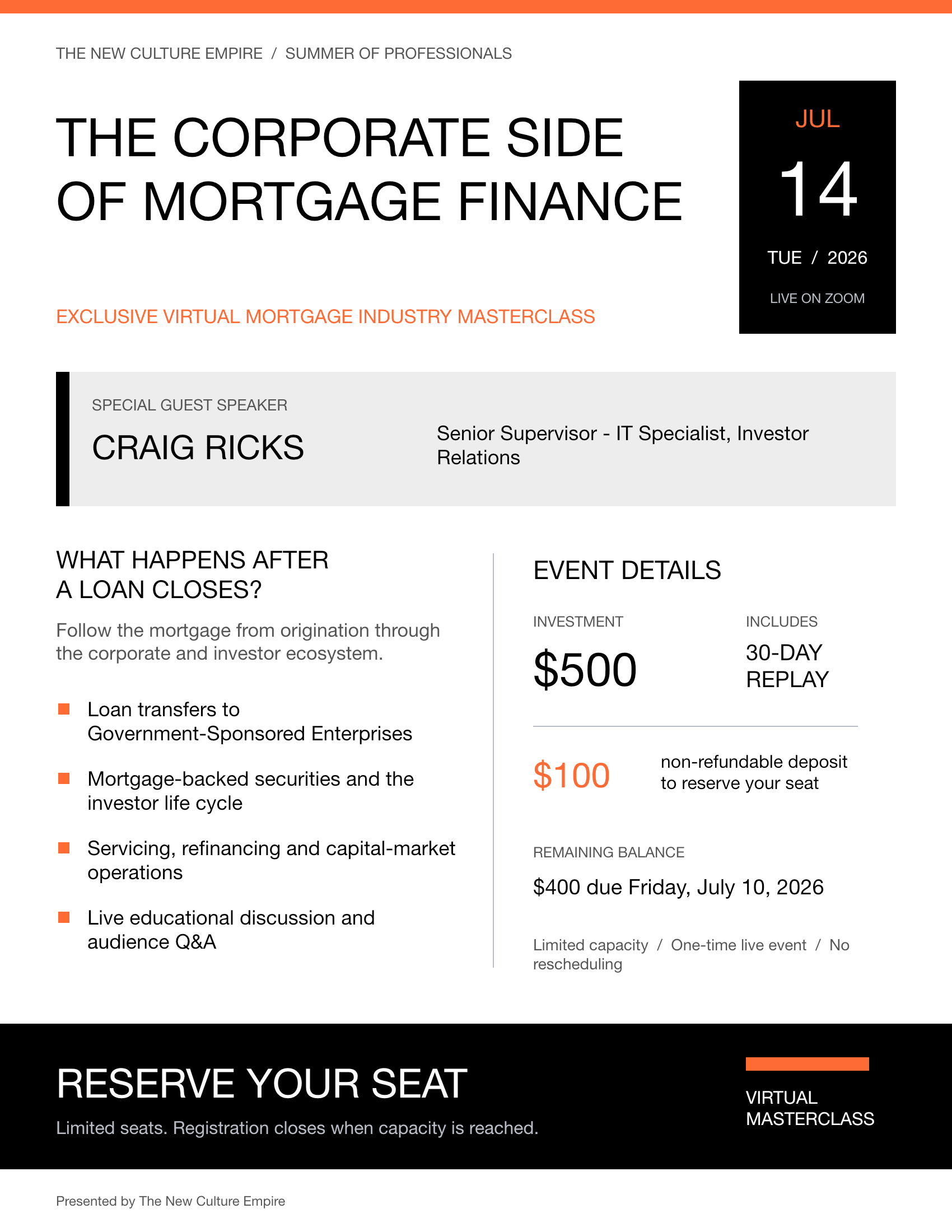 The Corporate Side of Mortgage Finance flyer